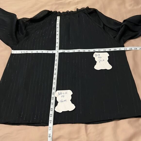 Sanctuary szXL black sheer LS blouse ties at neck Swiss dots/silver threads EUC - Picture 9 of 9